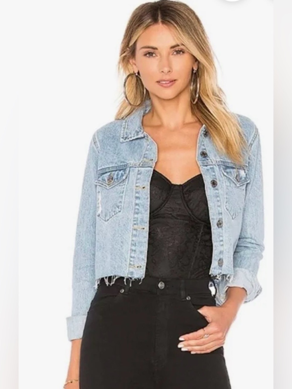Dr Denim Jeanie Jacket Light Retro Ripped G82. Size Medium